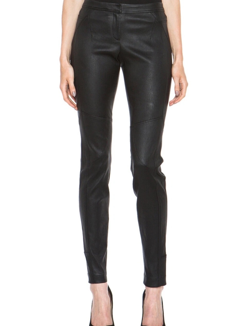 Diane Von Furstenberg Black Liberty 100% Leather Moto Biker Grunge Skinny Pants